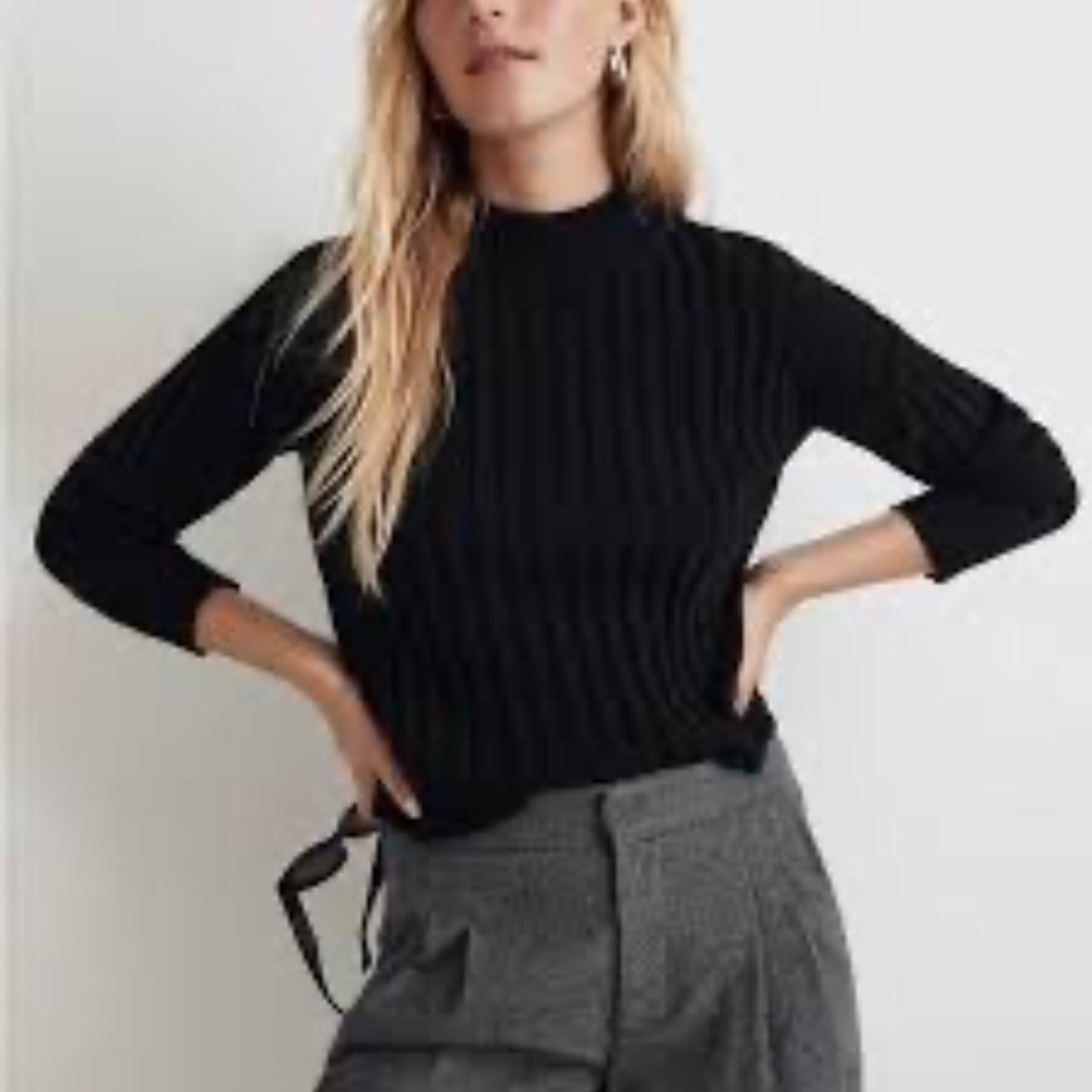 Madewell‎ Women’s Black Wool, Cotton Blend Mock Neck Crop Sweater. Size XS